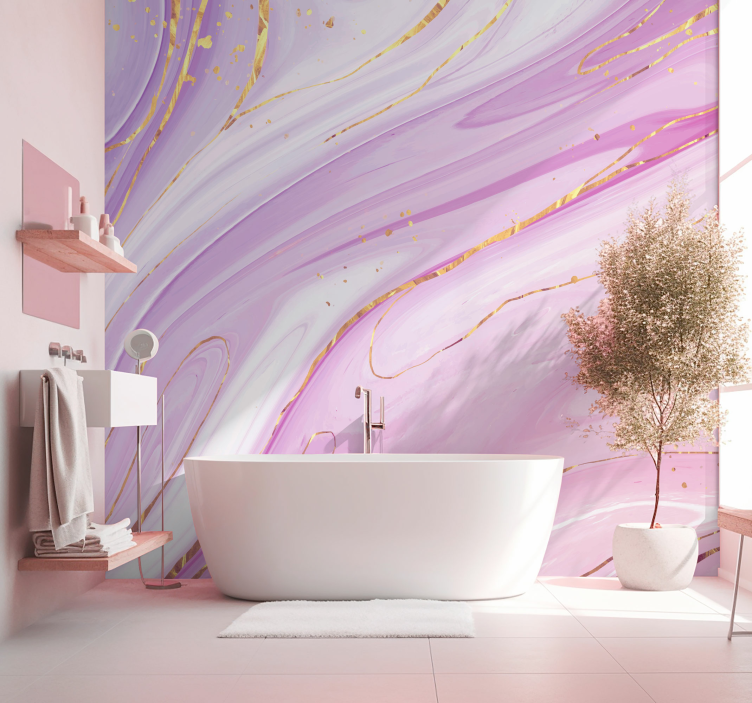 Tapisserie murale effet 3D fluide rose - TenStickers