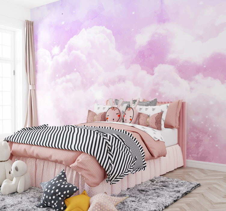 Tapisserie murale enfant ciel rose - TenStickers