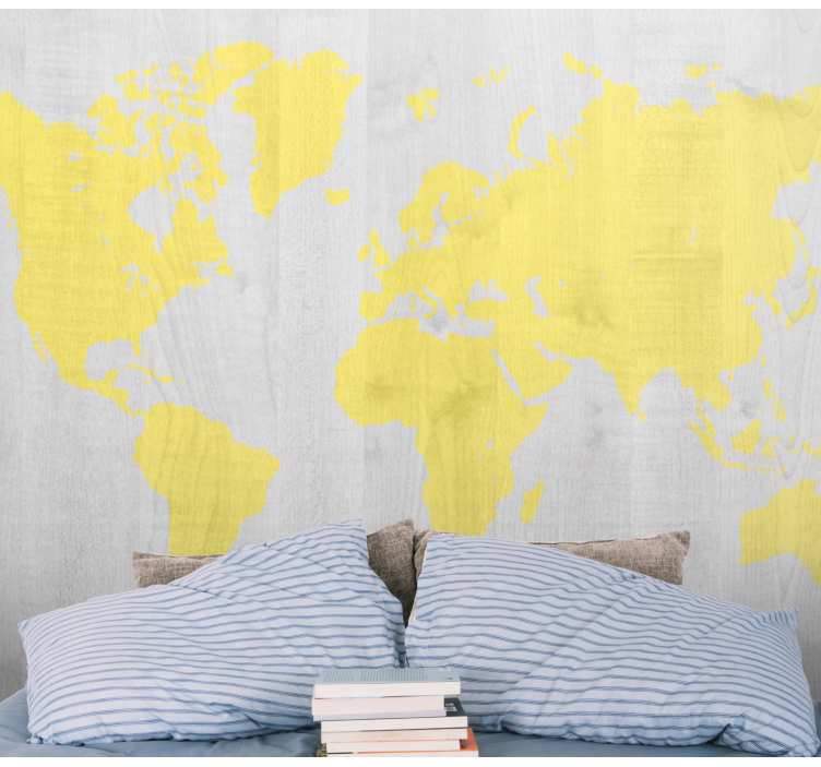 Papier peint mural carte du monde Bois pantone jaune - TenStickers