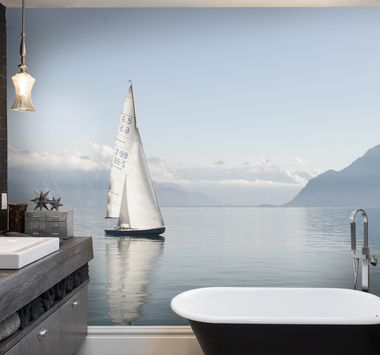 Tapisserie murale style mer bateau à voile - TenStickers