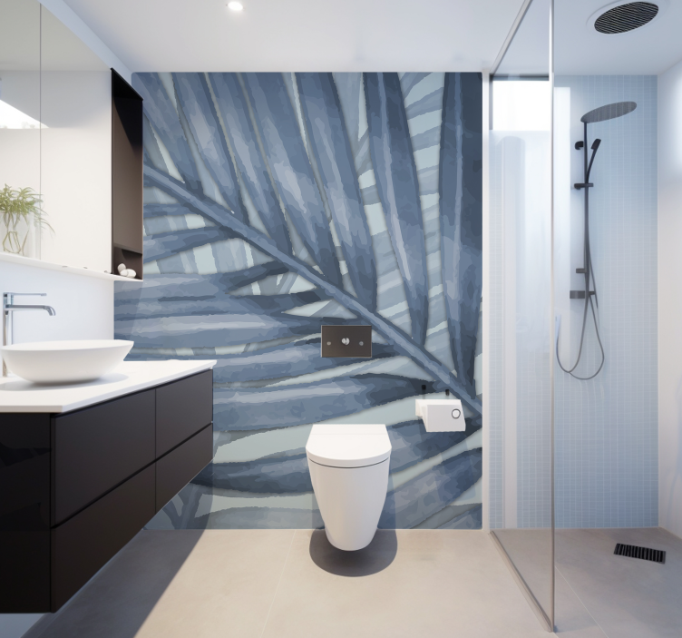 Tapisserie murale salle de bain feuille tropicale bleue - TenStickers