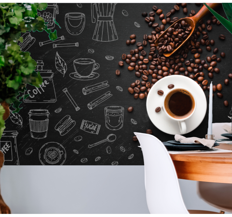 Papier peint mural Grains de café et griffonnages - TenStickers