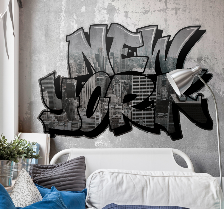 Tapisserie graffiti avec vue sur new york - TenStickers