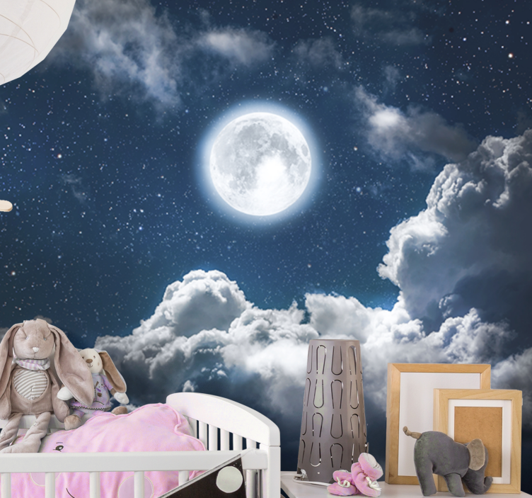 Papier peint paysage Belle nuit lune et nuages - TenStickers