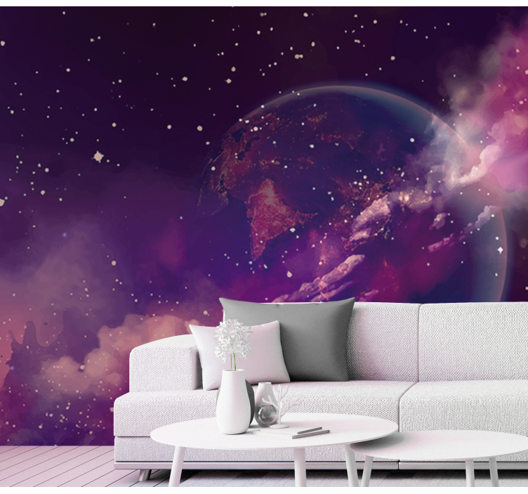 Papier peint paysage Terre sur l'espace rose - TenStickers