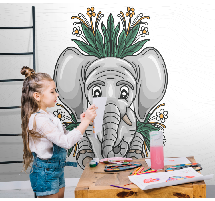 Tapisserie animaux éléphant avec fleurs - TenStickers