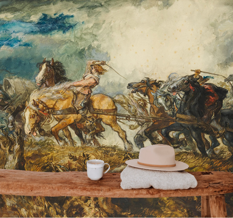 Tapisserie art classique chaos tiré par des chevaux - TenStickers