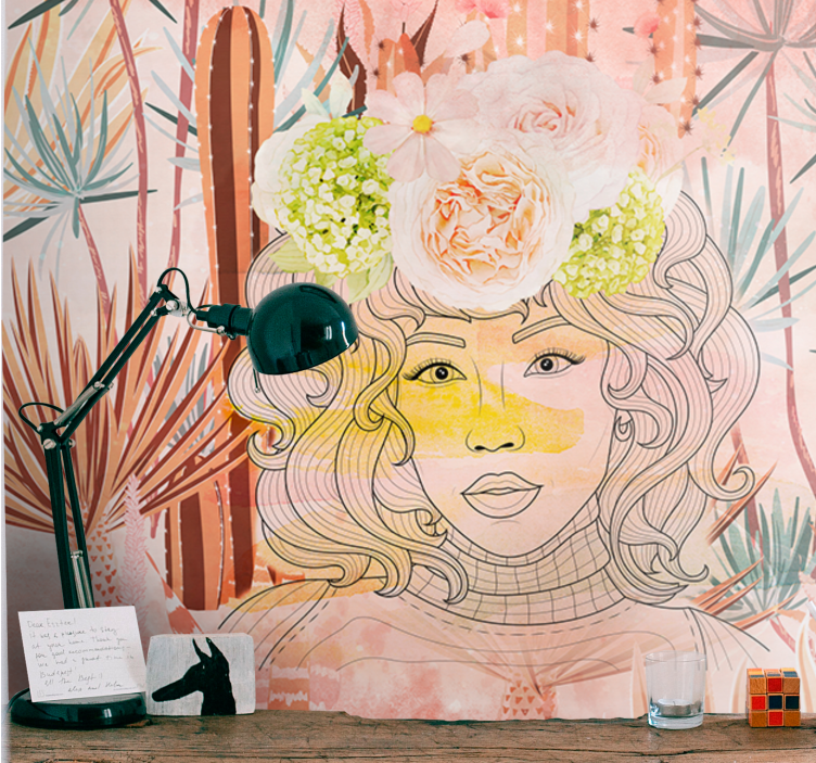 Tapisserie art portrait floral illustration - TenStickers