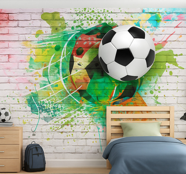 Tapisserie chambre ado ballon de football multicolore - TenStickers