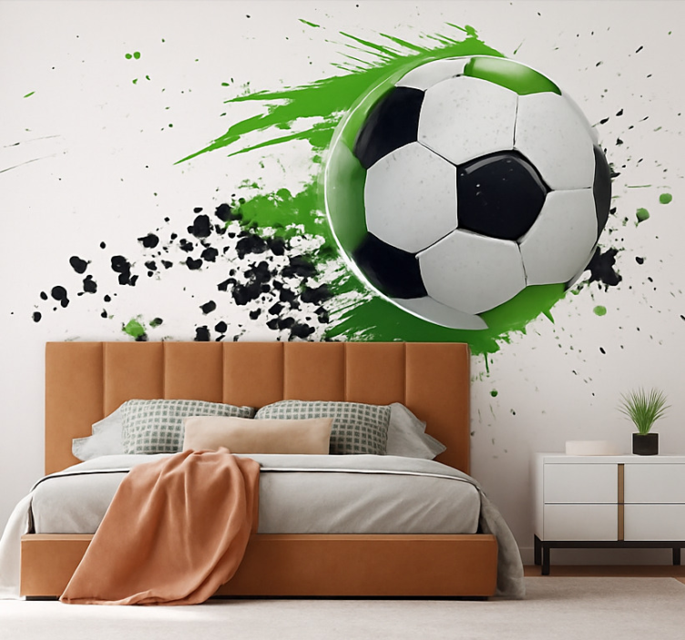 Tapisserie chambre ado ballon de football vert - TenStickers