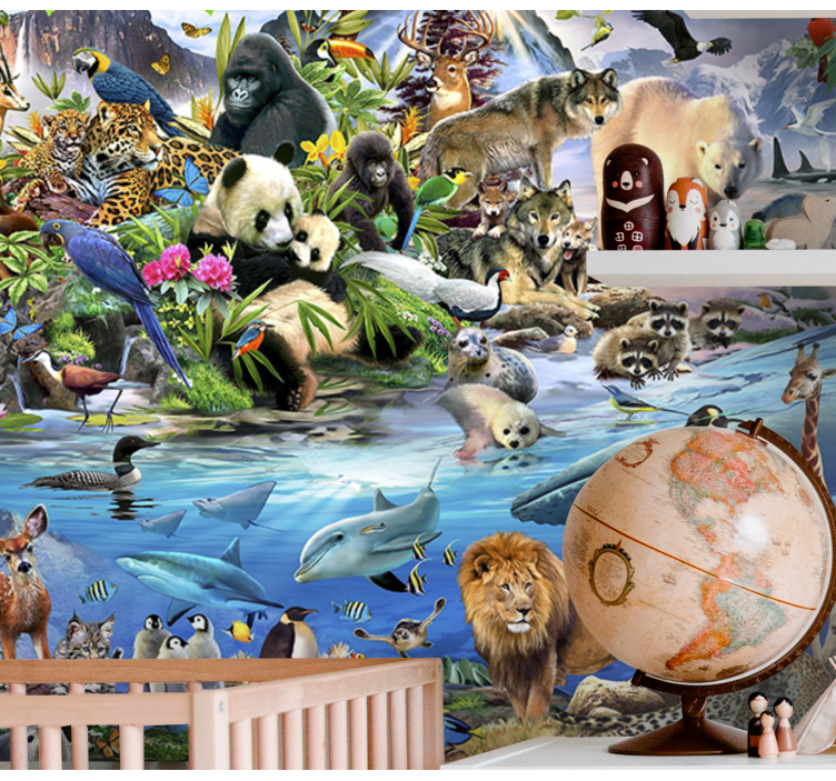 Tapisserie chambre enfant scène de safari animalier - TenStickers