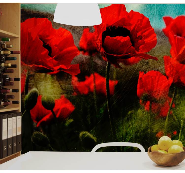 Tapisserie coquelicots champs de coquelicots vibrants - TenStickers