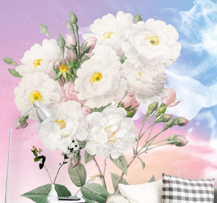 Tapisserie fleur arrangement floral blanc - TenStickers