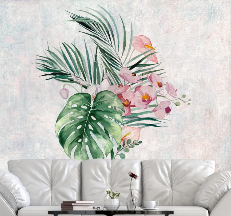 Tapisserie fleur arrangement floral tropical - TenStickers