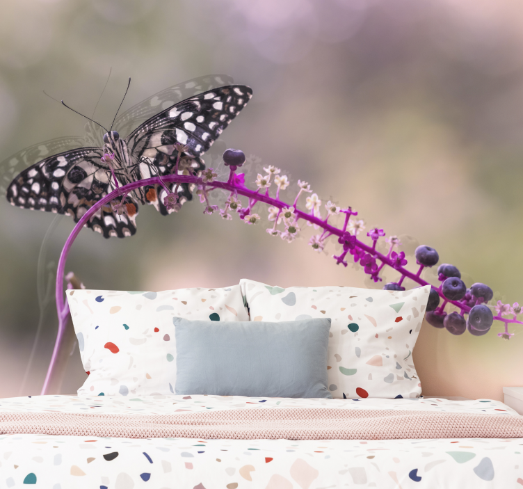 Tapisserie fleur papillon sur une fleur - TenStickers