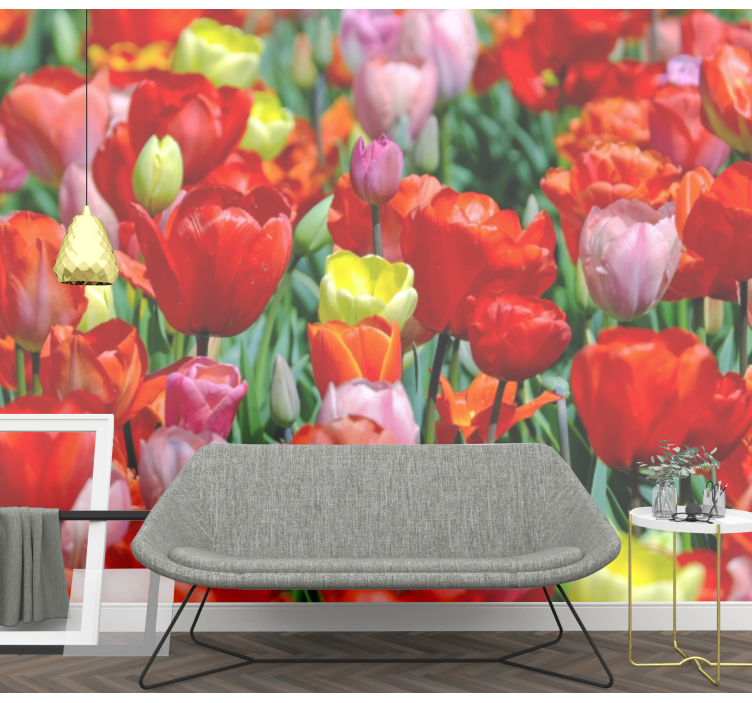 Tapisserie fleur prairie de tulipes colorées - TenStickers
