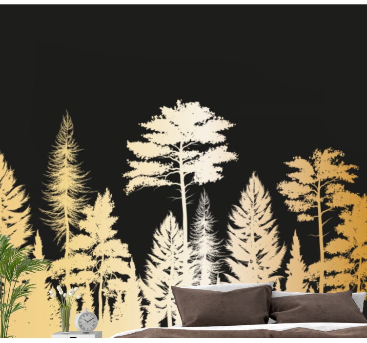 Tapisserie forêt silhouettes d'arbres rustiques - TenStickers