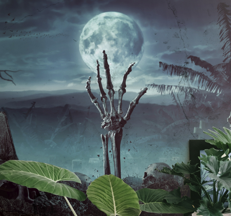 Tapisserie halloween main de squelette se levant - TenStickers