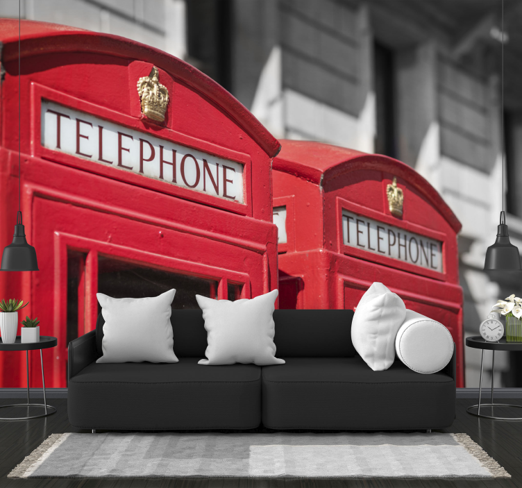 Tapisserie londres cabines téléphoniques rouges iconiques - TenStickers