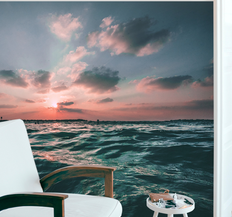 Tapisserie mer coucher de soleil sur les vagues - TenStickers
