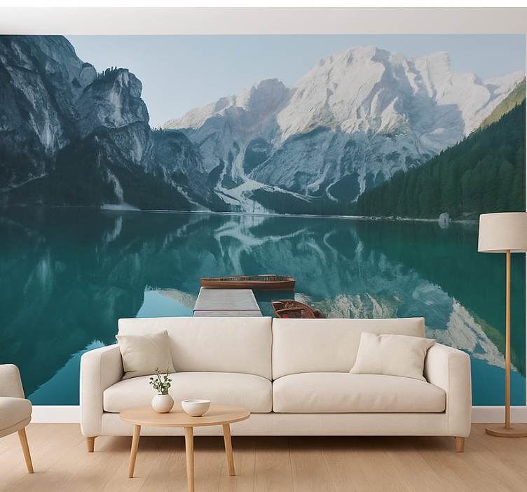 Tapisserie montagne lac de braies, dolomites - TenStickers