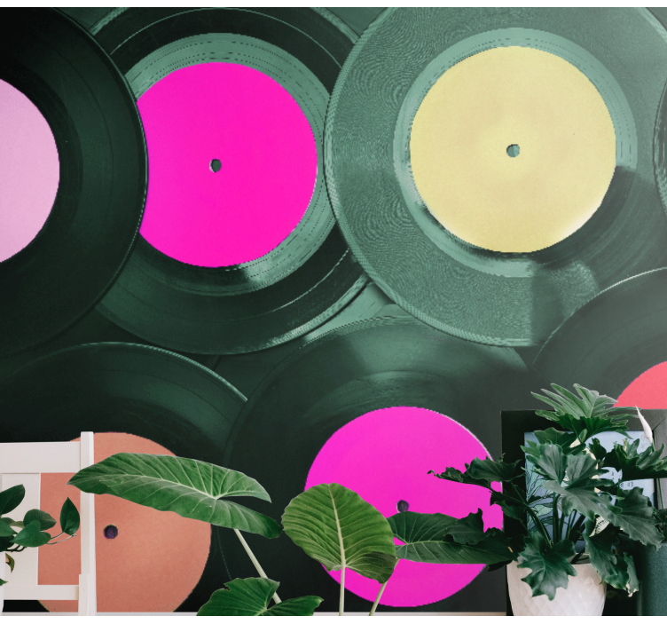 Tapisserie musique regroupement de disques vinyles - TenStickers