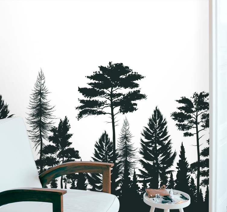 Tapisserie nature arbres persistants en silhouette - TenStickers