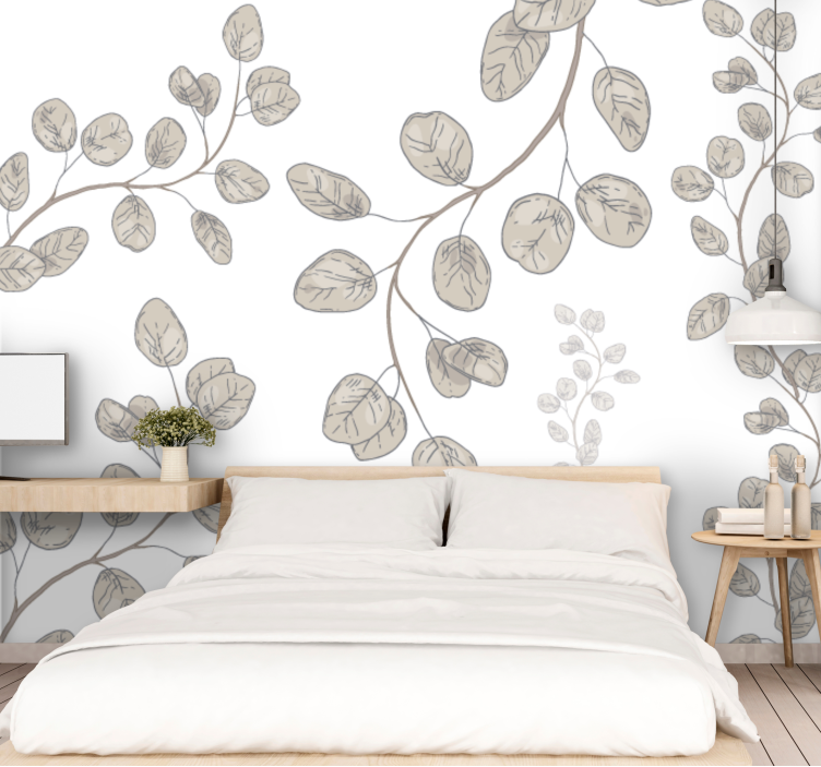 Tapisserie chambre adulte motifs de feuilles délicats - TenStickers