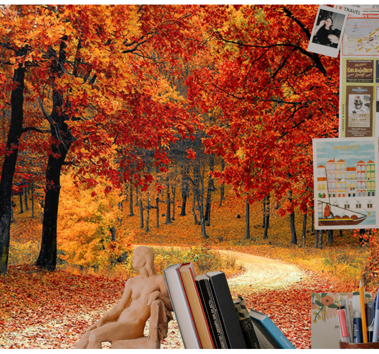 Tapisserie nature sentier forestier d'automne - TenStickers
