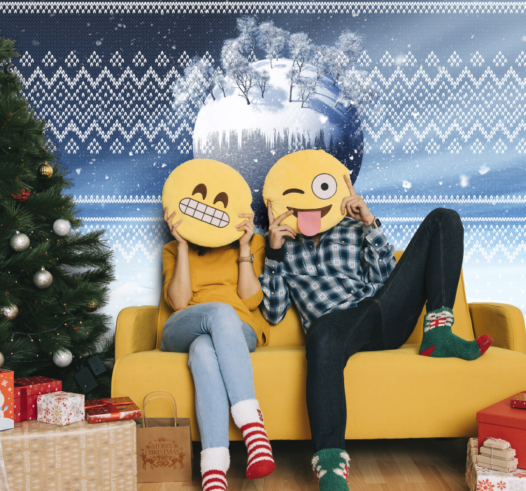 Tapisserie noel emoji festif amusant - TenStickers