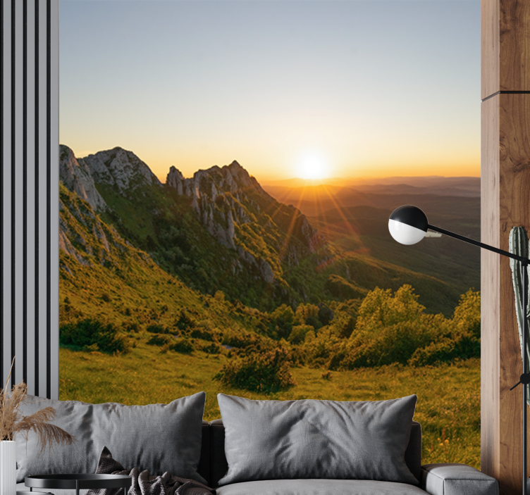 Tapisserie paysage coucher de soleil sur montagnes - TenStickers
