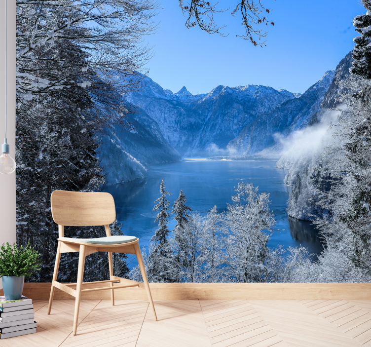 Tapisserie paysage lac alpin glacé - TenStickers