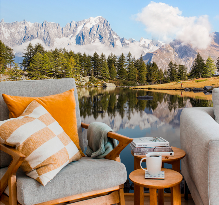 Tapisserie paysage réflexion montagne - TenStickers