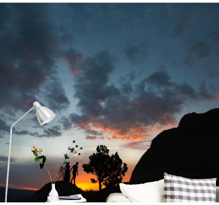 Tapisserie paysage silhouette au coucher de soleil - TenStickers