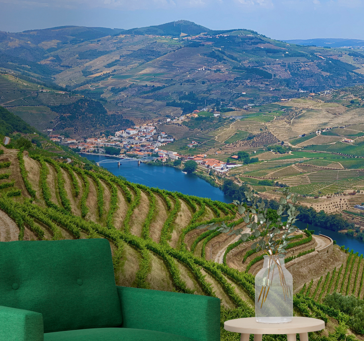 Tapisserie paysage vignoble vallée rivière - TenStickers