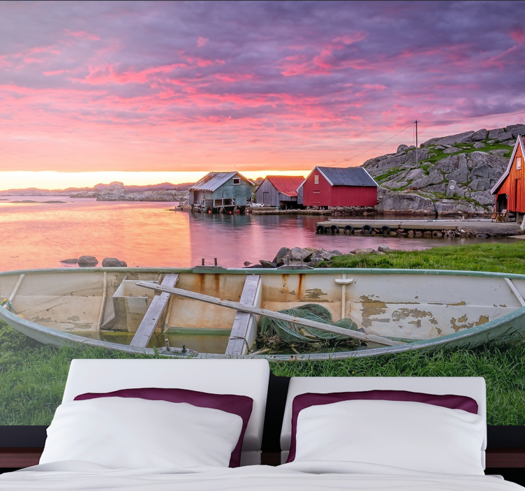 Tapisserie paysage village côtier pittoresque - TenStickers