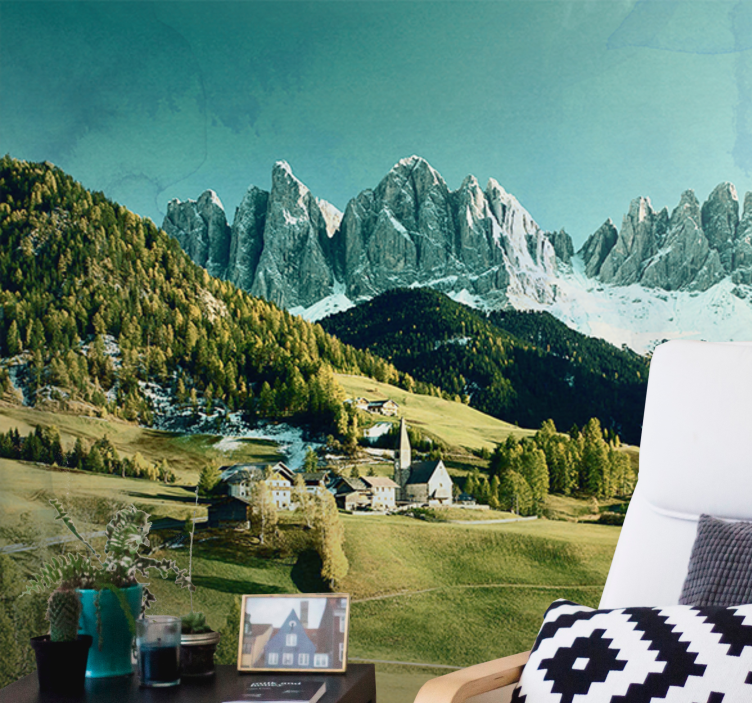 Tapisserie paysage village de montagne - TenStickers