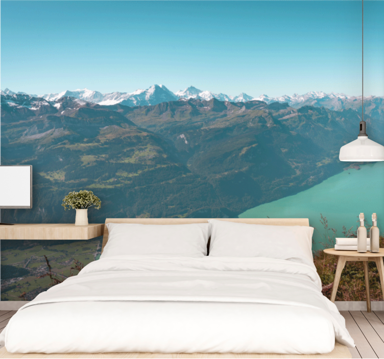 Tapisserie paysage vue sur lac alpin - TenStickers