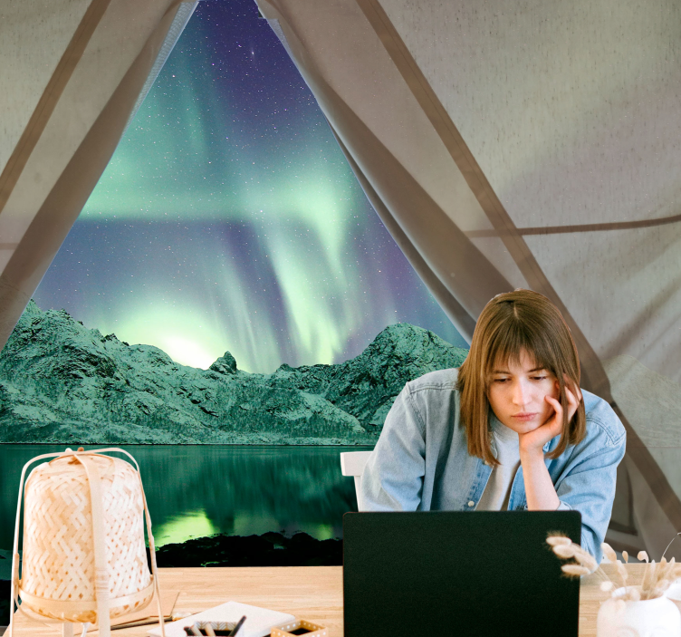 Tapisserie paysage vue sur l'aurore boréale - TenStickers