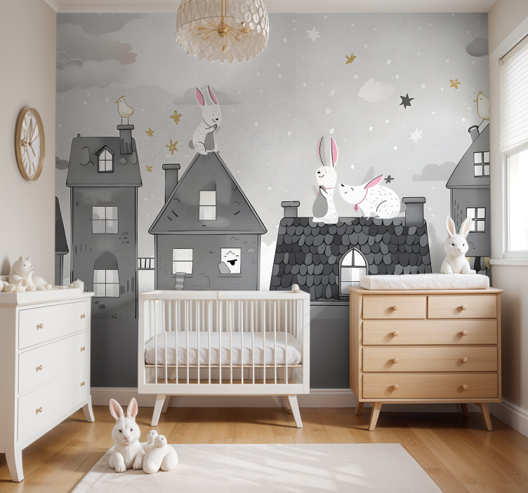 Tapisserie pour chambre bébé lapins la nuit - TenStickers
