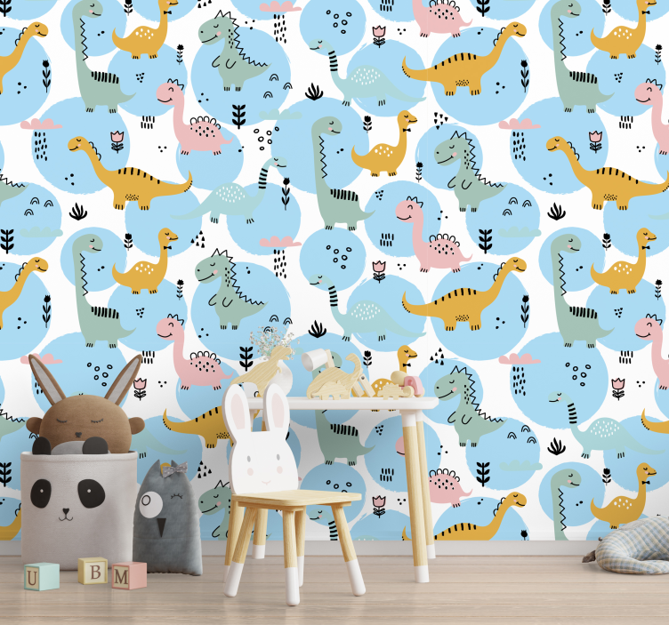 Tapisserie pour chambre bébé motif de dinosaure bleu - TenStickers