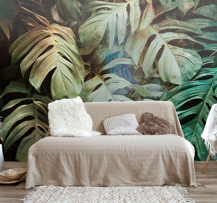 Papier peint salon Feuilles vertes tropicales - TenStickers