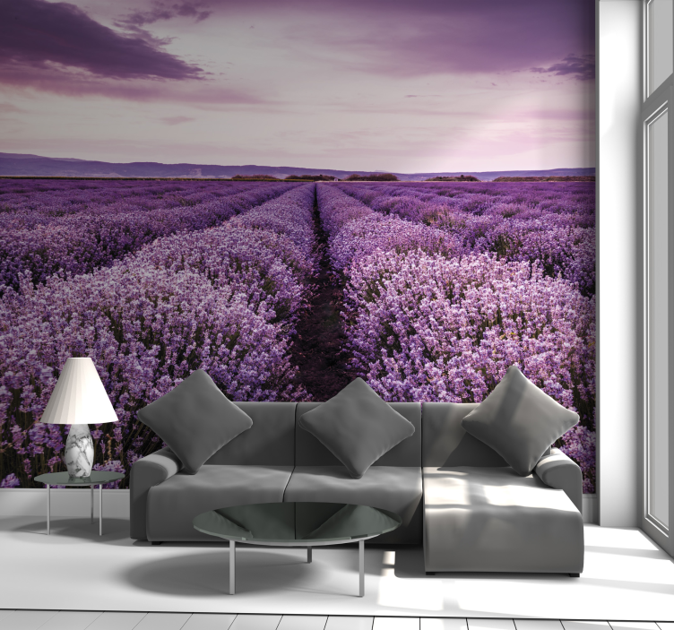 Papier peint salon Fleurs violettes sur prairie - TenStickers
