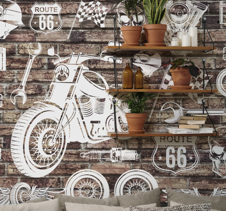 Tapisserie véhicule route 66 moto - TenStickers
