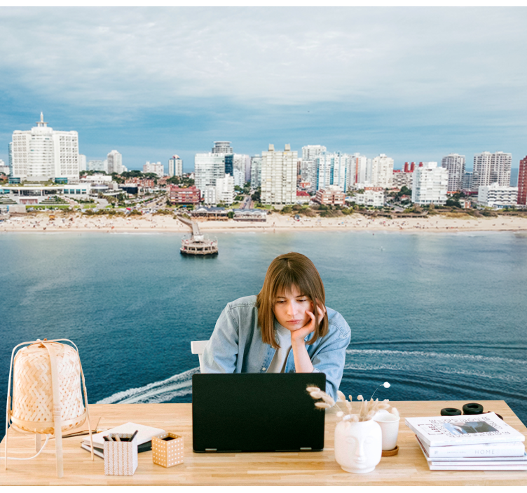 Tapisserie villes et pays vue sur la ville côtière - TenStickers