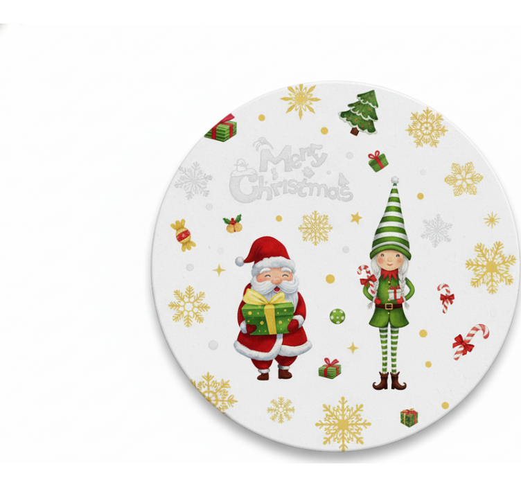 Dessous de verre noël père noël avec elfe - TenStickers