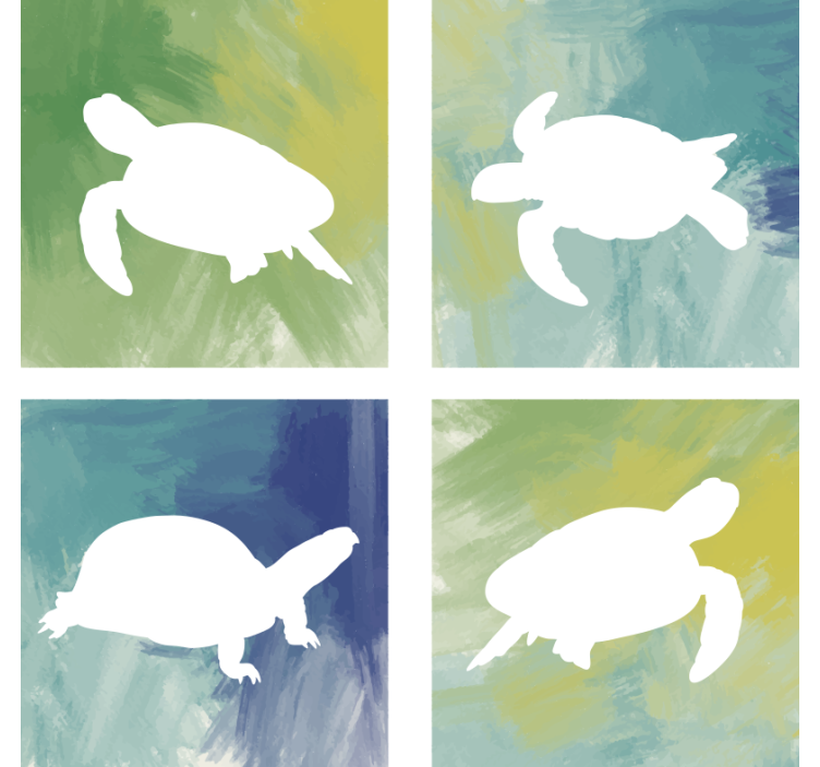 Dessous de verre geek silhouettes de tortues colorées - TenStickers