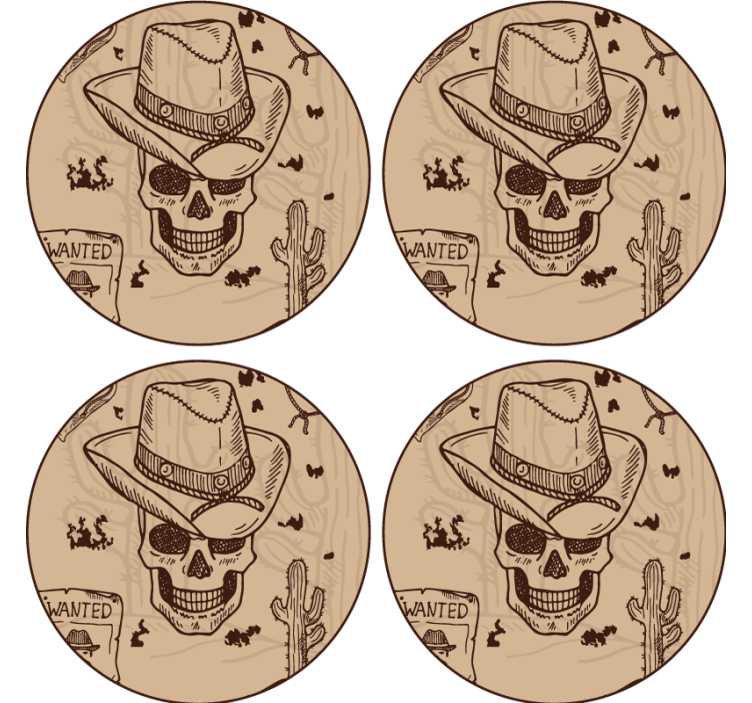 Dessous de verre geek crâne avec chapeau de cowboy - TenStickers