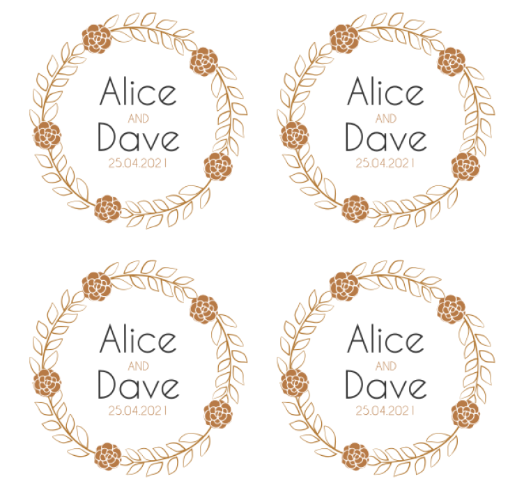 Dessous de verre mariage couronne florale personnalisée - TenStickers