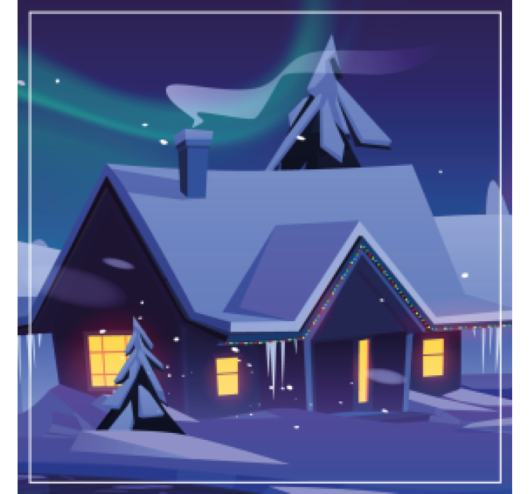 Dessous de verre noël cabane enneigée avec lumières - TenStickers